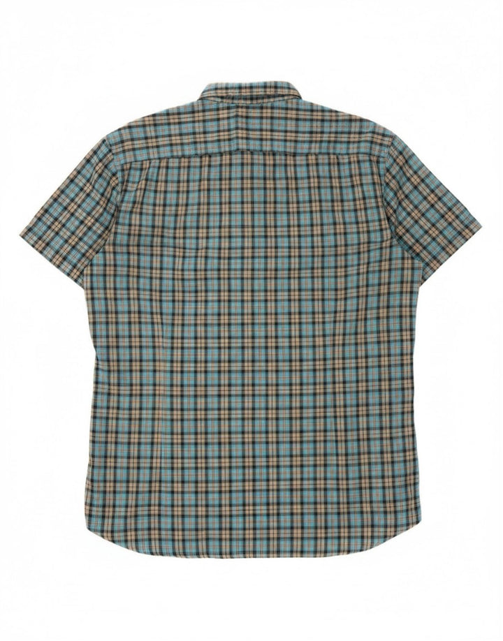 Camicia a maniche corte da uomo Hugo Boss XL in cotone a quadri blu