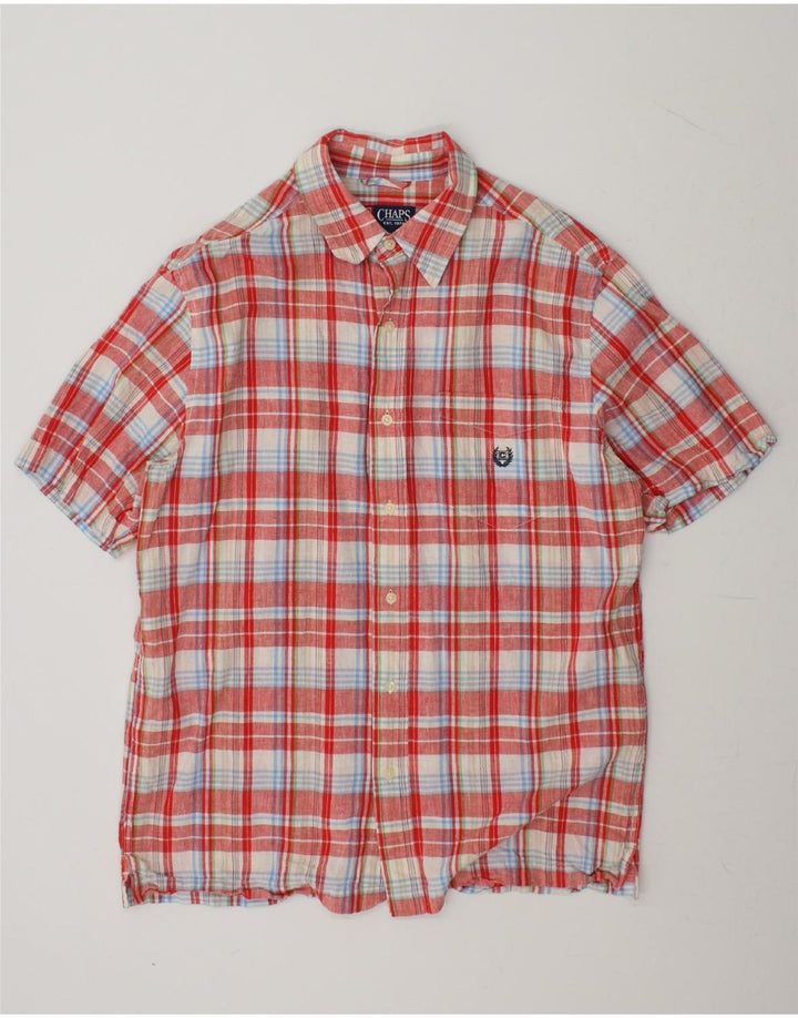 CHAPS Mens Short Sleeve Shirt Medium Red Check Linen Vintage Chaps and Second-Hand Chaps from Messina Hembry 