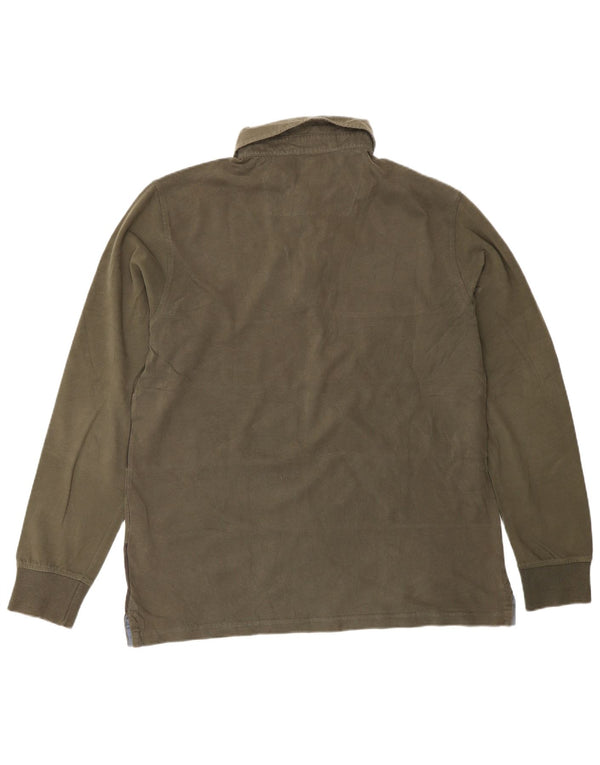 Polo da rugby da uomo a maniche lunghe Marlboro Classics, a righe grandi, color kaki