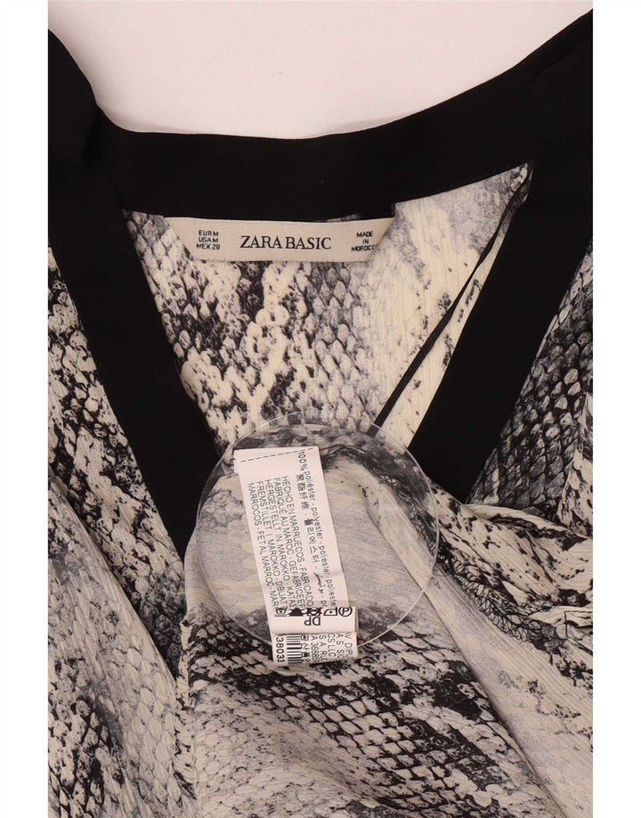 Top tunica a maniche lunghe da donna Zara UK 14 Poliestere con stampa animalier grigio medio