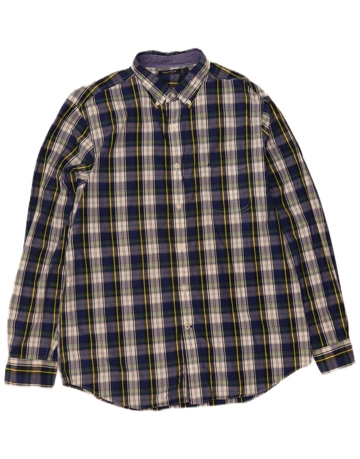 Camicia da uomo Nautica Large in cotone a quadri blu navy