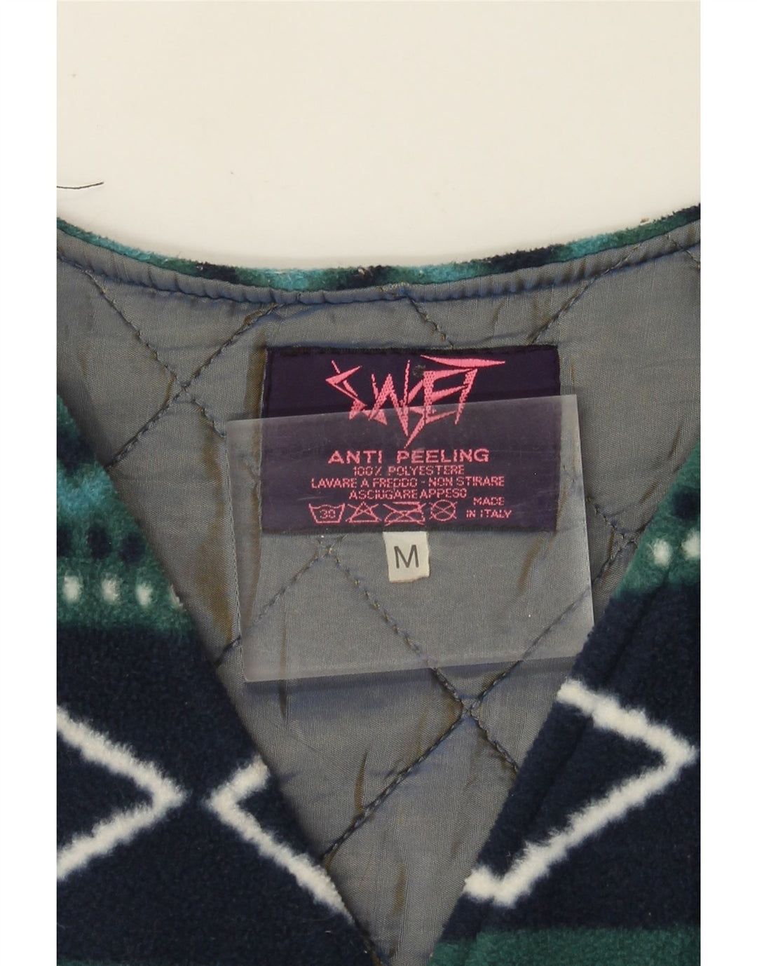 Gilet in pile da donna vintage UK 14 verde medio argyle/diamante retrò