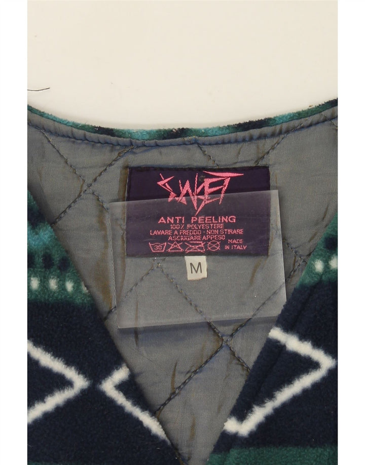 Gilet in pile da donna vintage UK 14 verde medio argyle/diamante retrò