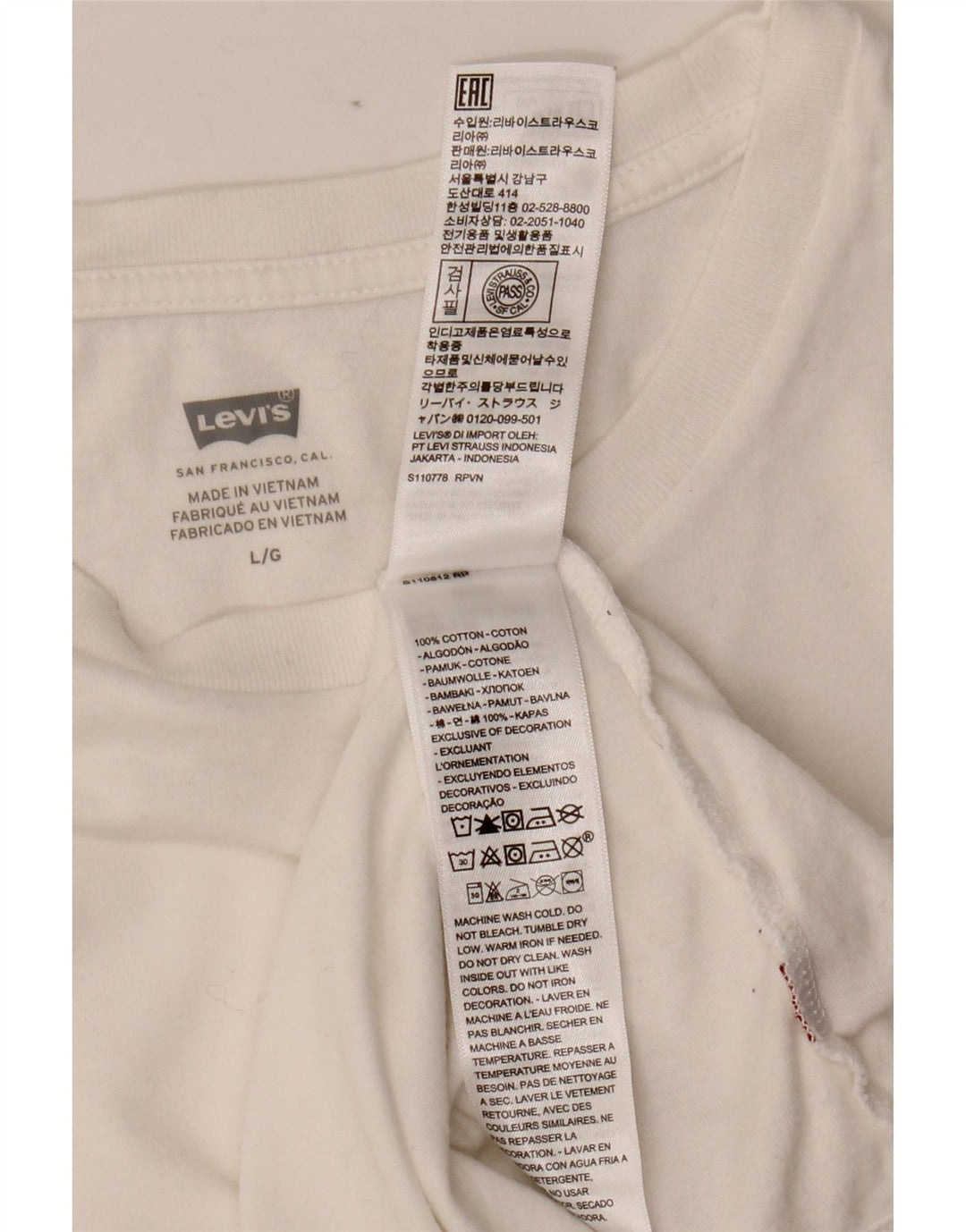 T-shirt da donna LEVI'S UK 14 grande cotone bianco