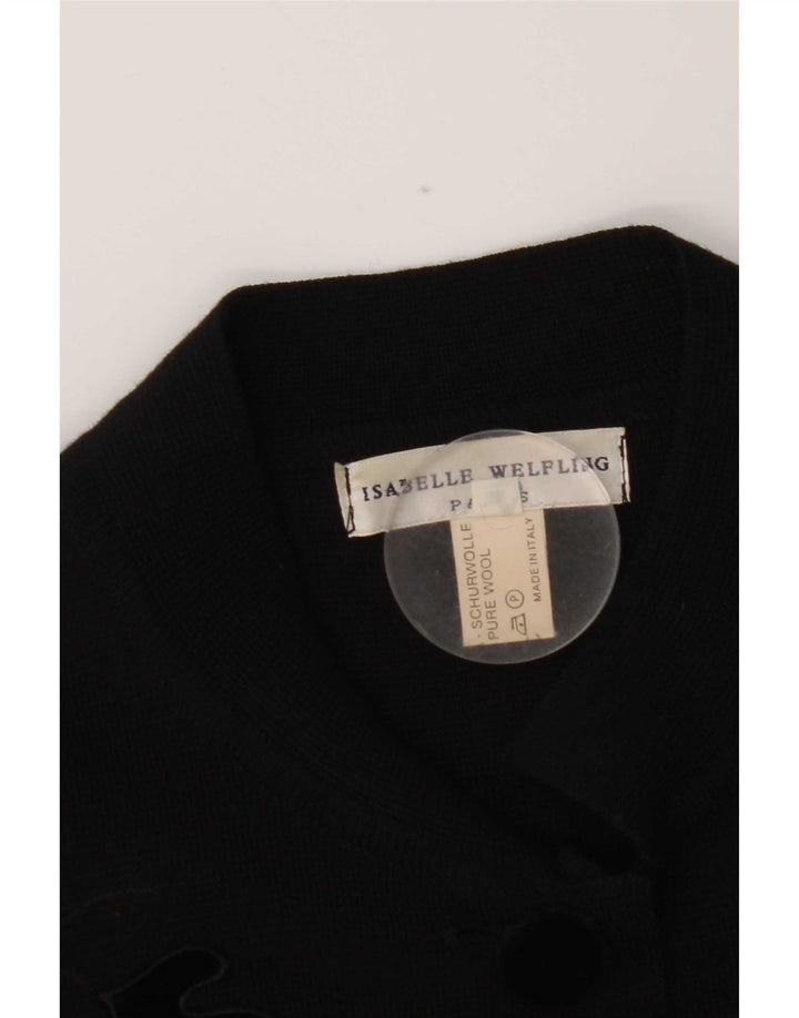 Giacca blazer vintage da donna a 5 bottoni UK 10 piccola lana vergine floreale nera