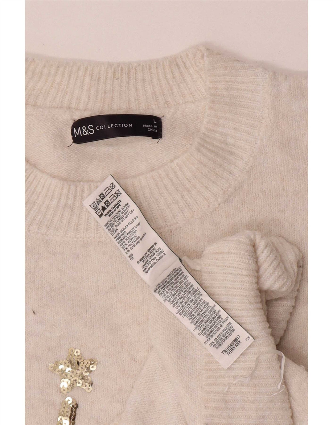 Maglione maglione girocollo da donna Marks & Spencer UK 16 grande bianco sporco