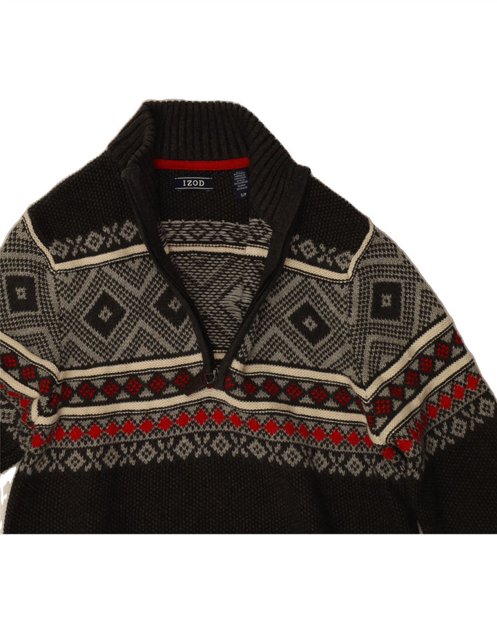 IZOD Mens Zip Neck Jumper Sweater Small Grey Fair Isle Cotton Vintage Izod and Second-Hand Izod from Messina Hembry 
