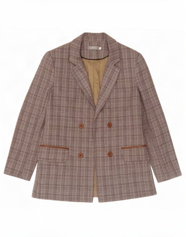 Giacca blazer aperta da donna Libra UK 12 pied de poule marrone medio