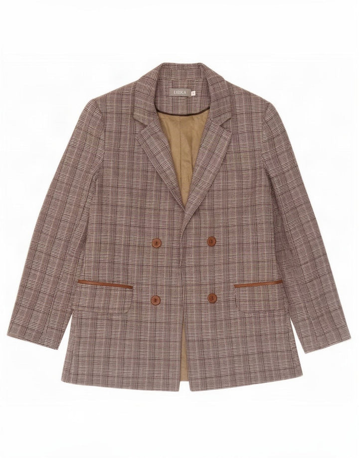 Giacca blazer aperta da donna Libra UK 12 pied de poule marrone medio