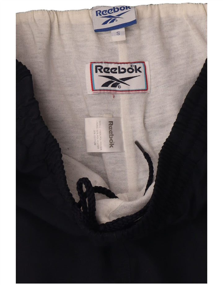 Pantaloni da tuta con grafica Reebok da uomo, pantaloni da jogging, piccoli, in poliestere blu navy