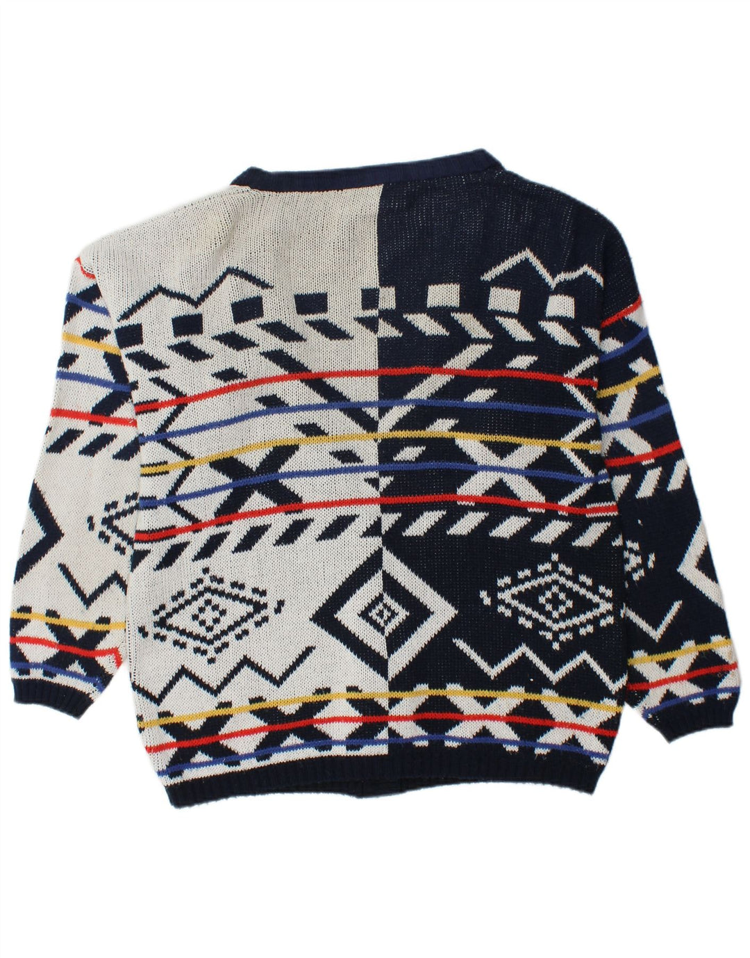 Maglione cardigan oversize da donna VINTAGE UK 16 Grande blu navy geometrico