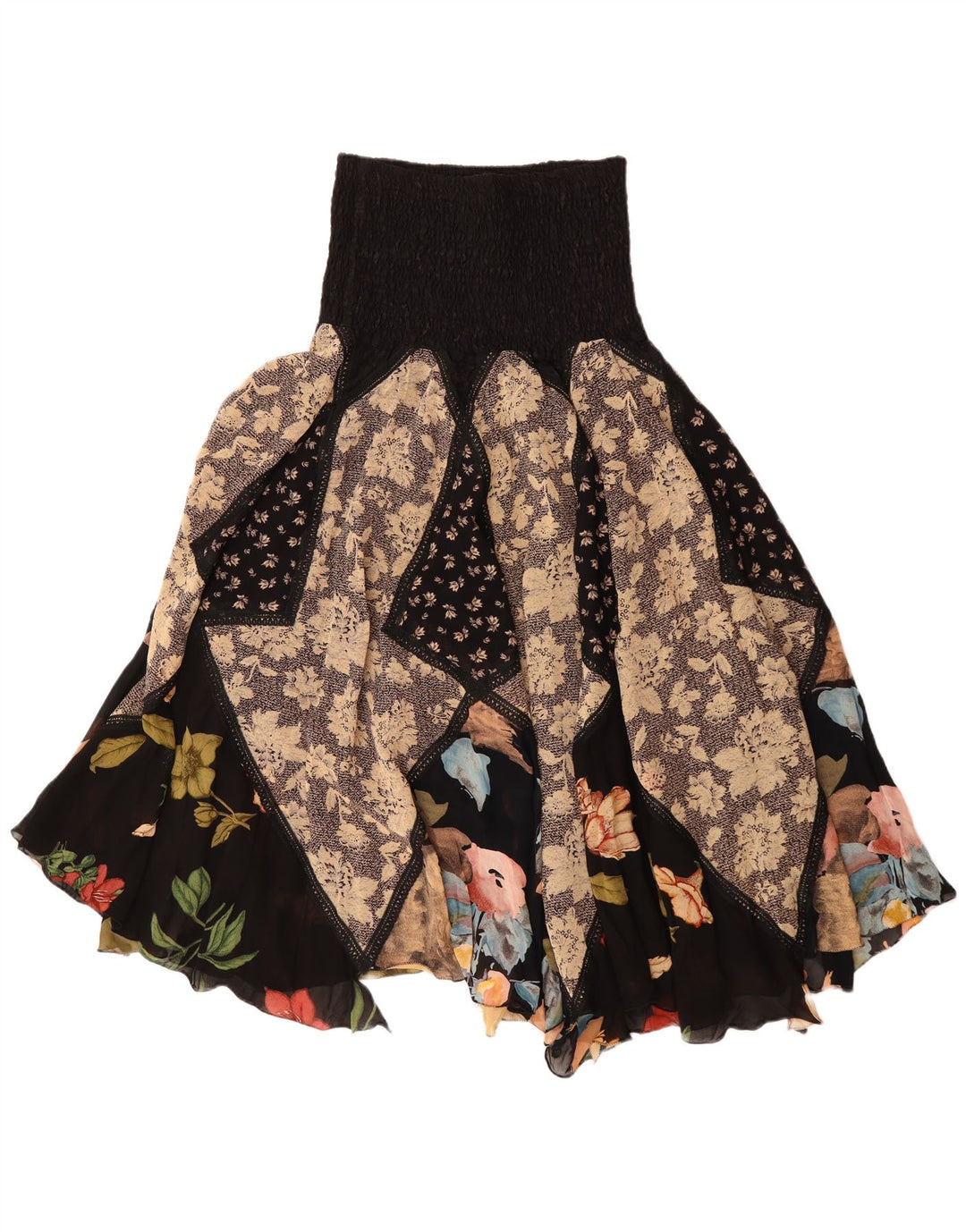 Gonna zingara asimmetrica vintage da donna W30 patchwork medio multicolore