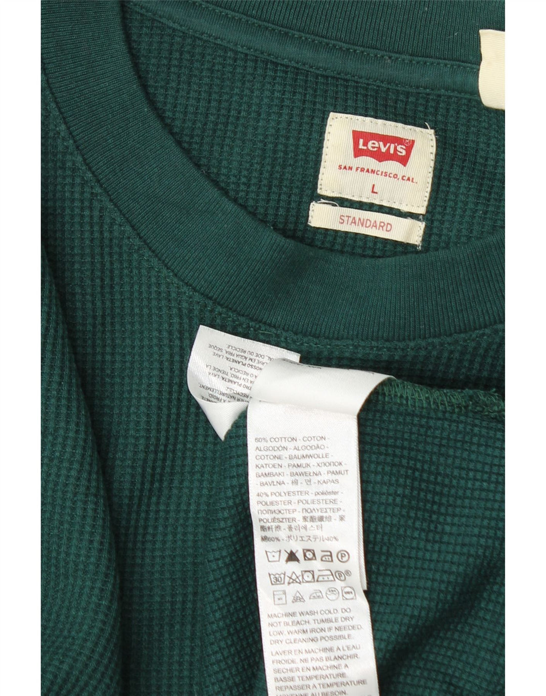 Levi's Uomo Standard Top Manica Lunga Grande Cotone Verde