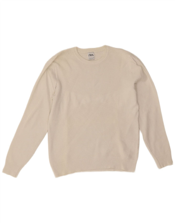 Maglione maglione girocollo da uomo Zara in cotone bianco medio