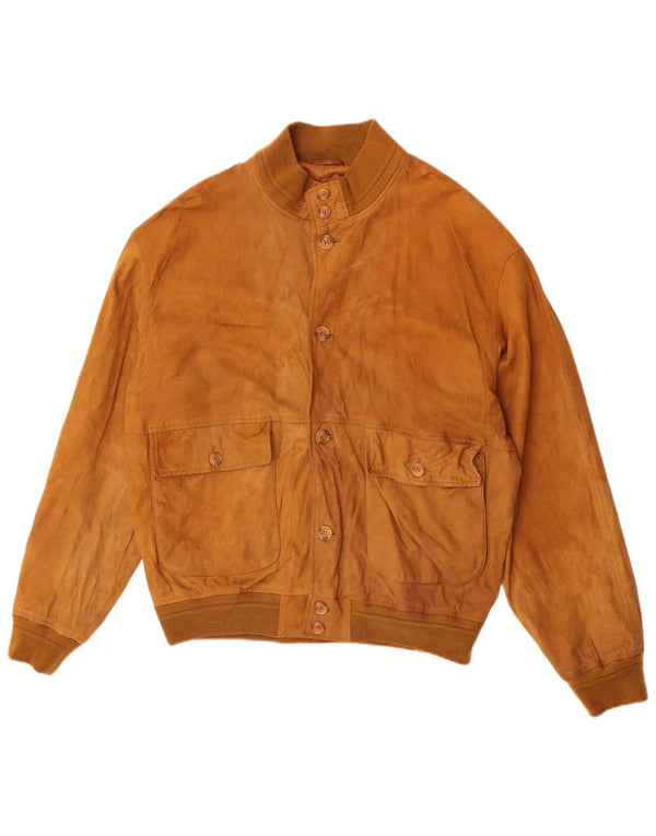 Giubbotto bomber in pelle scamosciata da uomo Green Leaves IT 54 2XL Pelle beige