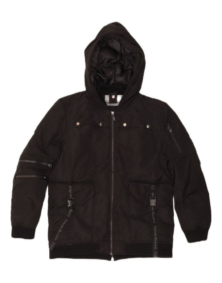 CESARE PACIOTTI 4US Womens Hooded Padded Jacket UK 12 Medium Black Vintage Cesare Paciotti 4US and Second-Hand Cesare Paciotti 4US from Messina Hembry 