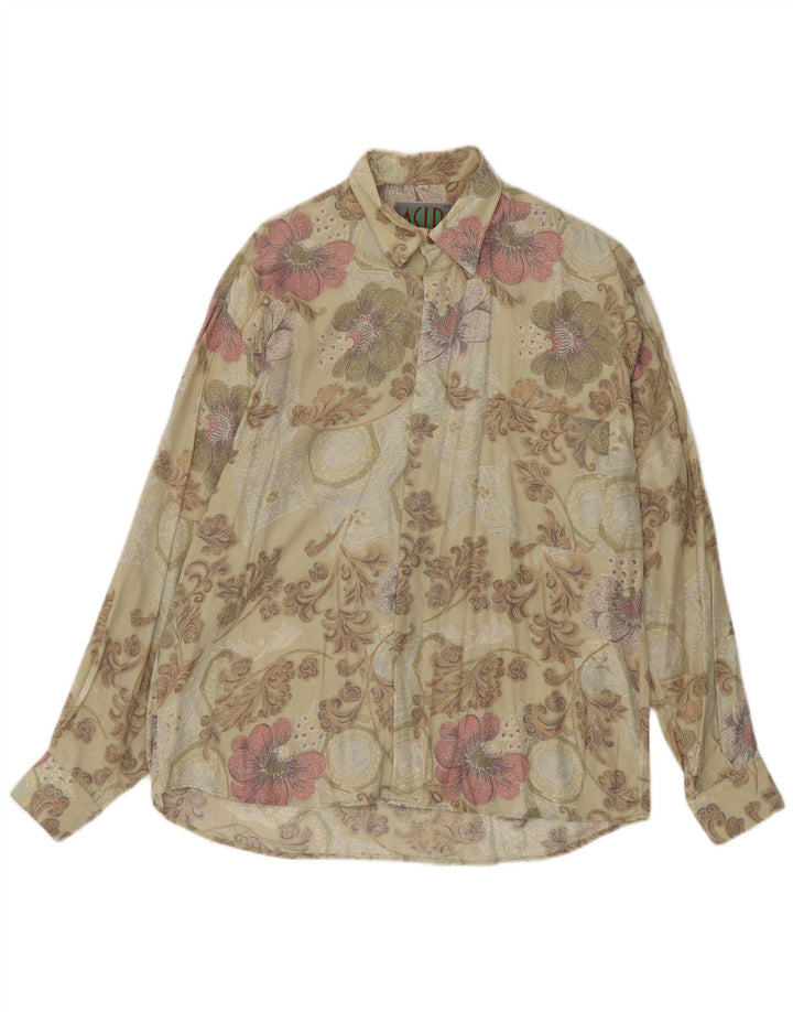 Camicia vintage da uomo in viscosa floreale beige medio