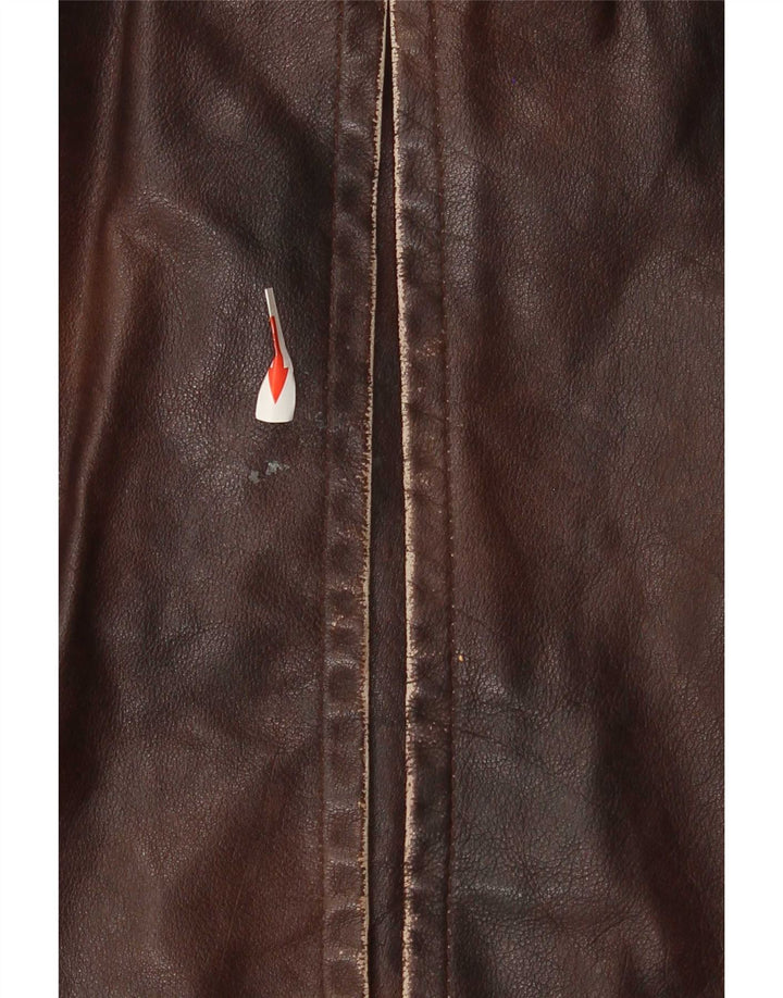 Giacca in pelle vintage da uomo UK 38 Patchwork marrone medio