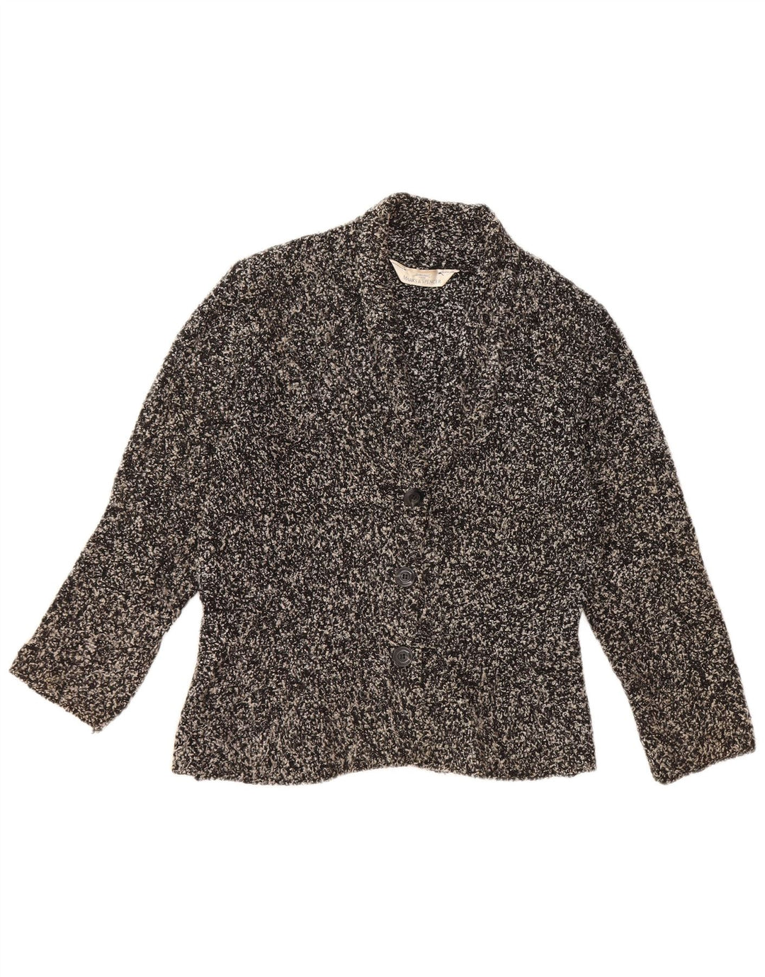 MARKS & SPENCER Maglione cardigan da donna UK 12 Acrilico chiazzato nero medio