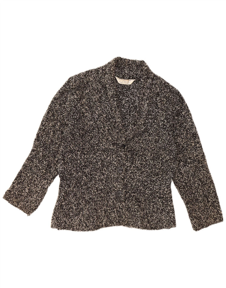 MARKS & SPENCER Maglione cardigan da donna UK 12 Acrilico chiazzato nero medio