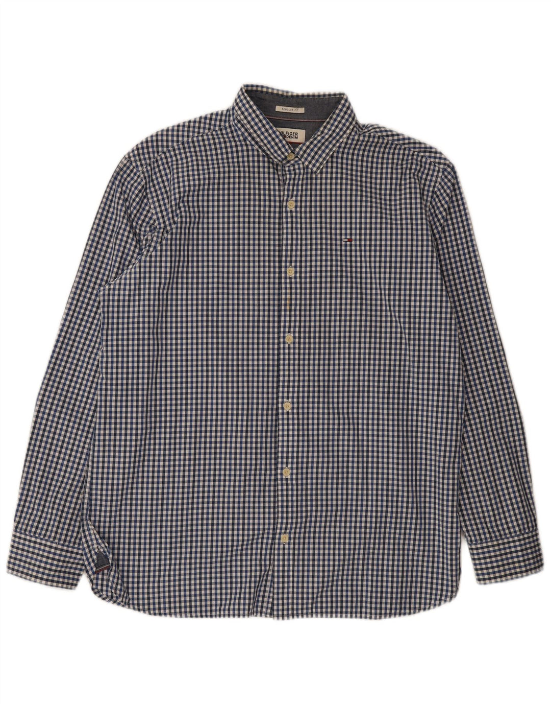 Camicia da uomo Regular Fit Tommy Hilfiger XL blu in cotone a quadretti