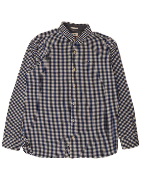 Camicia da uomo Regular Fit Tommy Hilfiger XL blu in cotone a quadretti
