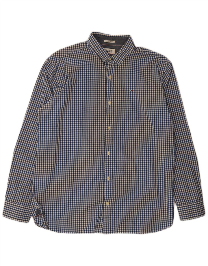 Camicia da uomo Regular Fit Tommy Hilfiger XL blu in cotone a quadretti