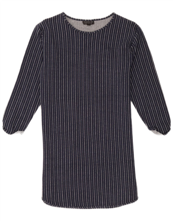 Topshop Abito a trapezio da donna UK 12 Cotone a righe blu navy medio