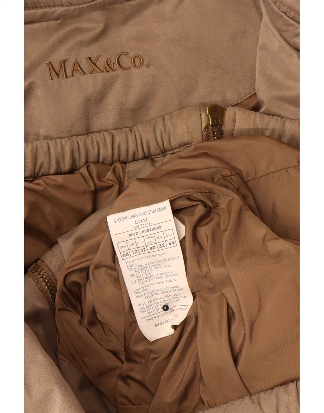 Cappotto imbottito con cappuccio da donna Max & Co. UK 12 Cotone marrone medio