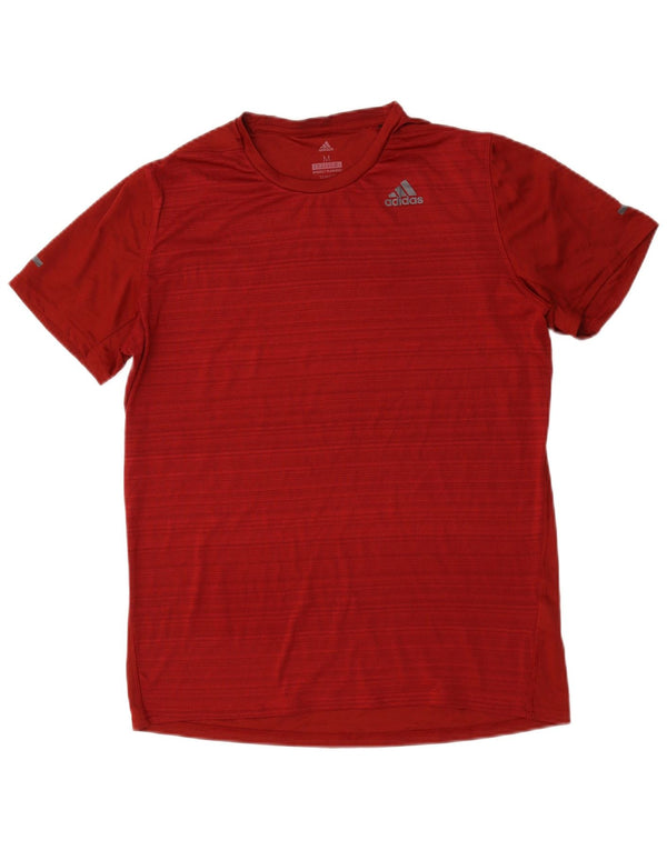 T-shirt Adidas Climalite da uomo Top in poliestere a righe rosse medie
