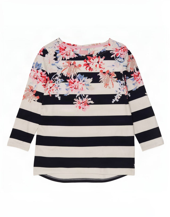 Joules Top da donna manica 3/4 UK 14 Cotone floreale bianco medio