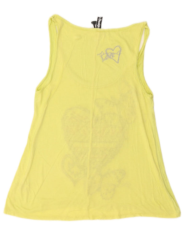Desigual Womens Graphic Vest Top UK 14 Medium Yellow Viscose Butterfly
