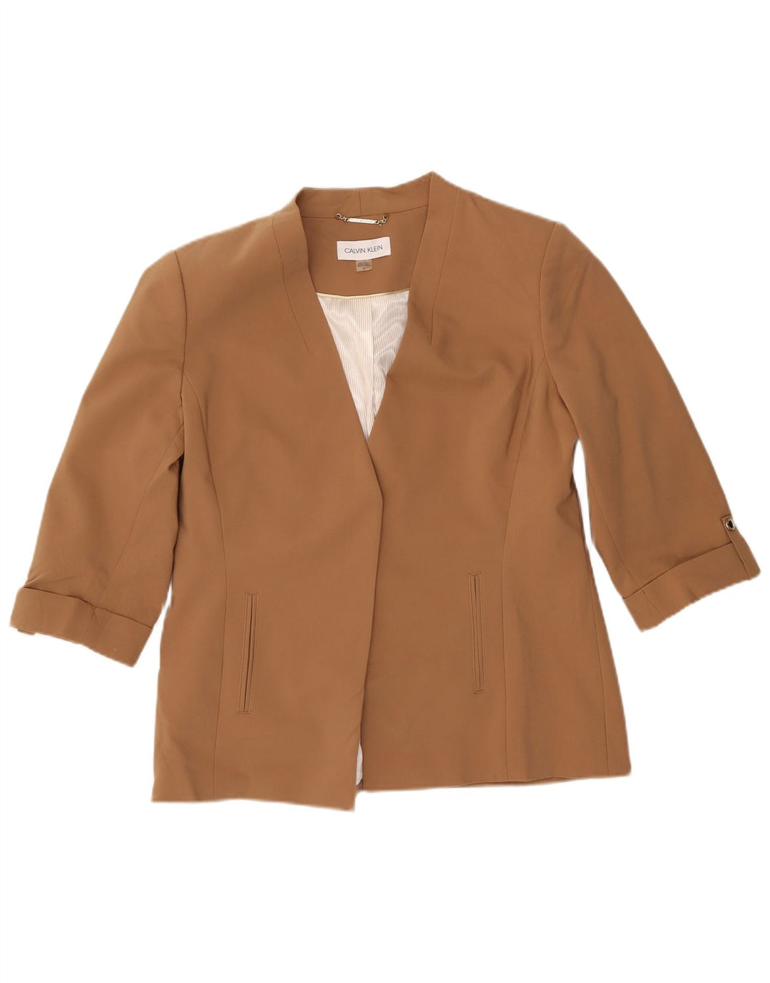 CALVIN KLEIN Giacca blazer da donna con maniche a 3/4 e 1 bottone US 16 XL Beige