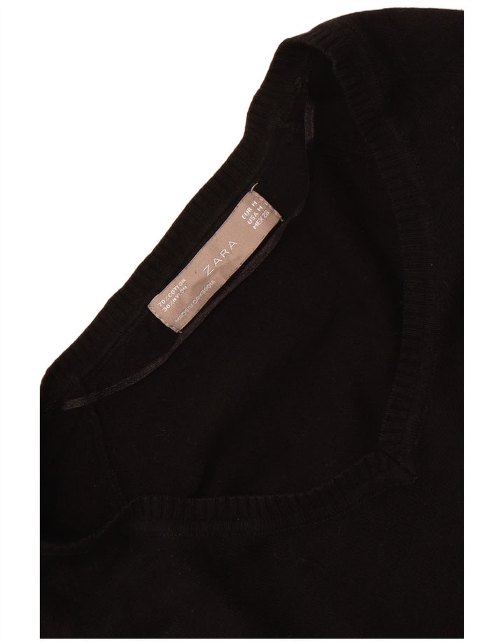 Maglione Zara da donna con scollo a V UK 12 cotone nero medio