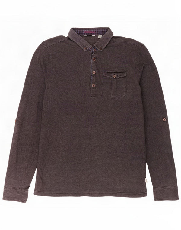 Ted Baker Mens Long Sleeve Rugby Polo Shirt Size 3 Medium Grey Pinstripe