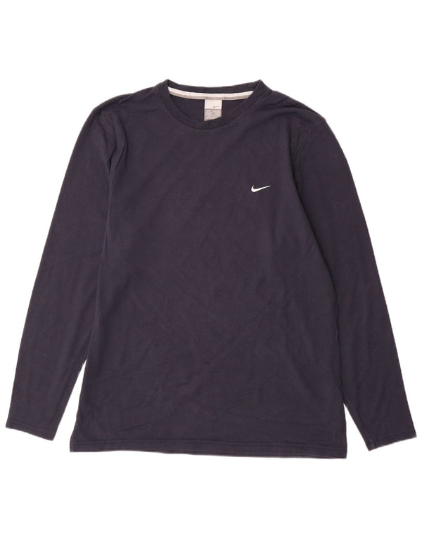 Top NIKE da uomo a maniche lunghe UK 39/41 medio cotone blu navy