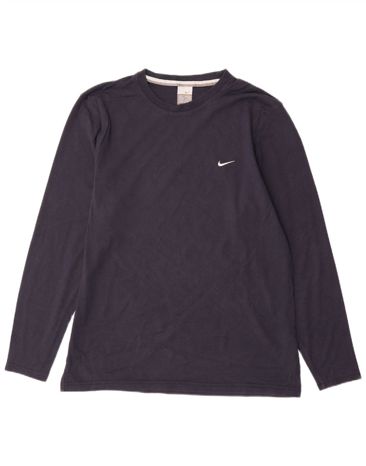 Top NIKE da uomo a maniche lunghe UK 39/41 medio cotone blu navy