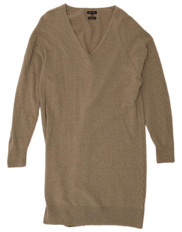Massimo Dutti Abito maglione a maniche lunghe da donna UK 14 Lana kaki media