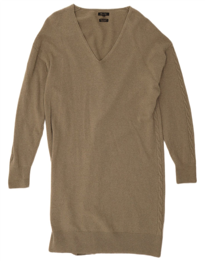 Massimo Dutti Abito maglione a maniche lunghe da donna UK 14 Lana kaki media