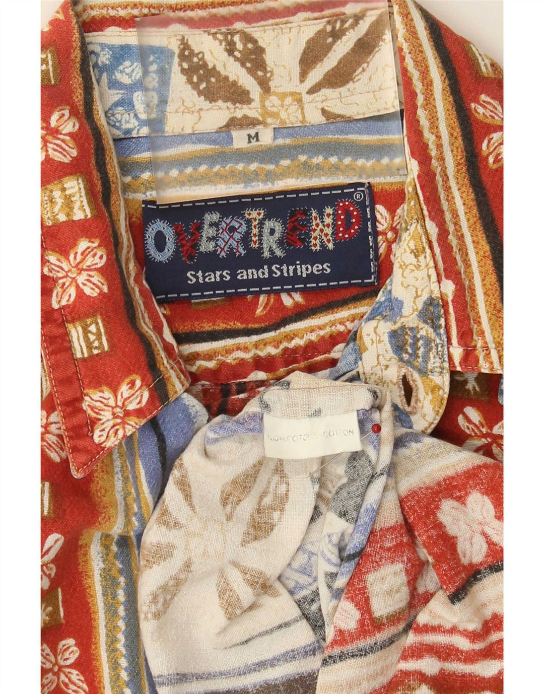 Camicia vintage da uomo a maniche corte in cotone patchwork medio multicolore