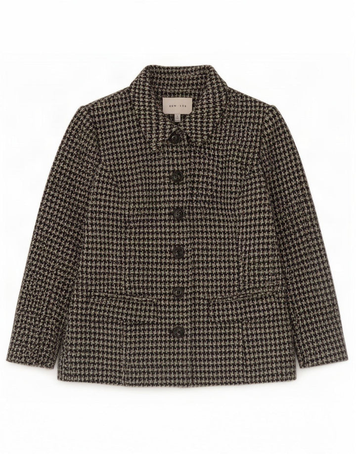 Giacca blazer da donna con maniche a 3/4 bottoni Kew UK 14 pied de poule verde medio