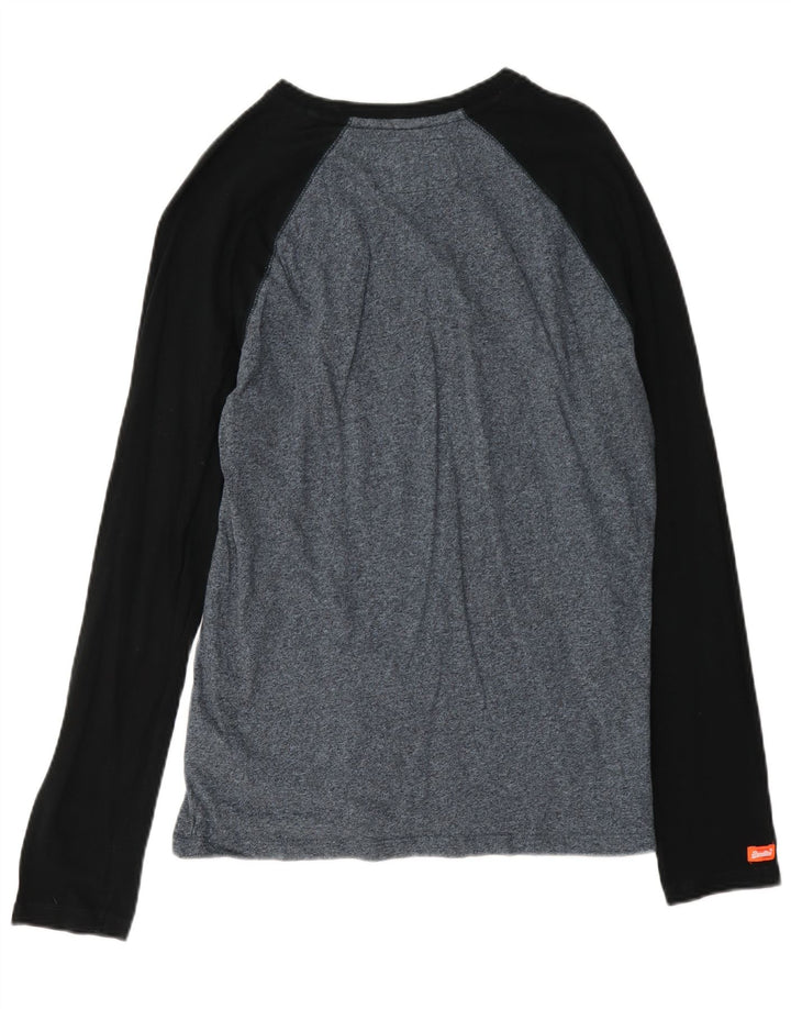 Top da uomo Superdry a maniche lunghe in cotone screziato blu navy medio