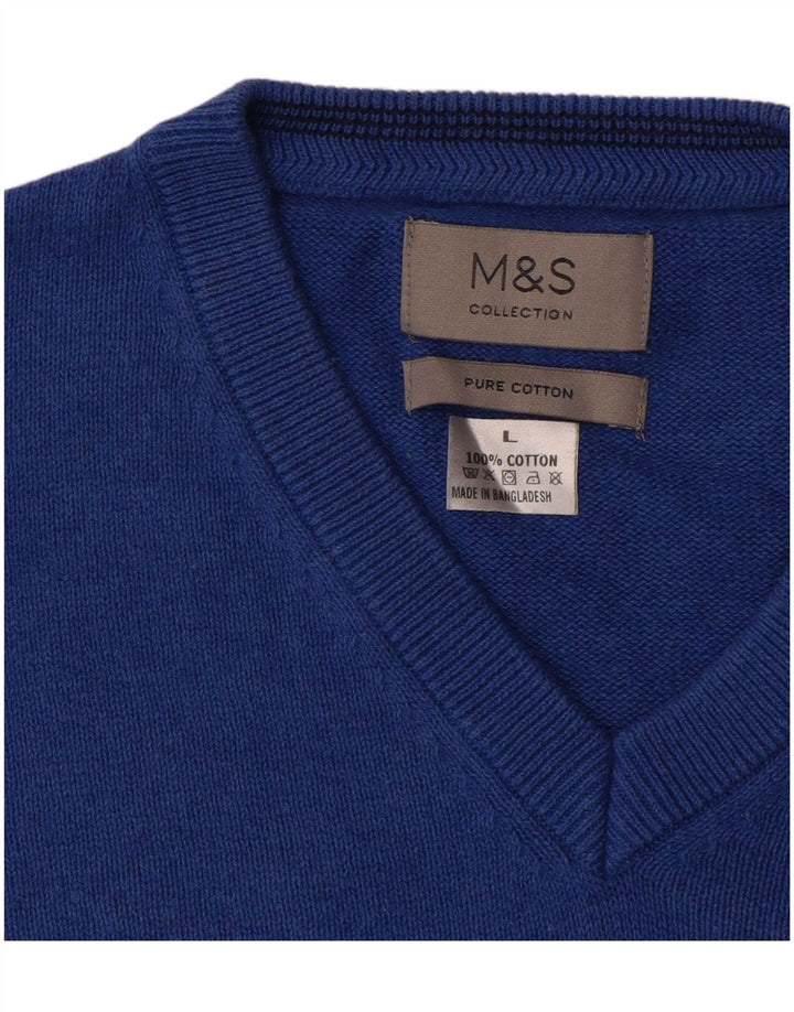 Maglione maglione con scollo a V da uomo Marks & Spencer grande cotone blu