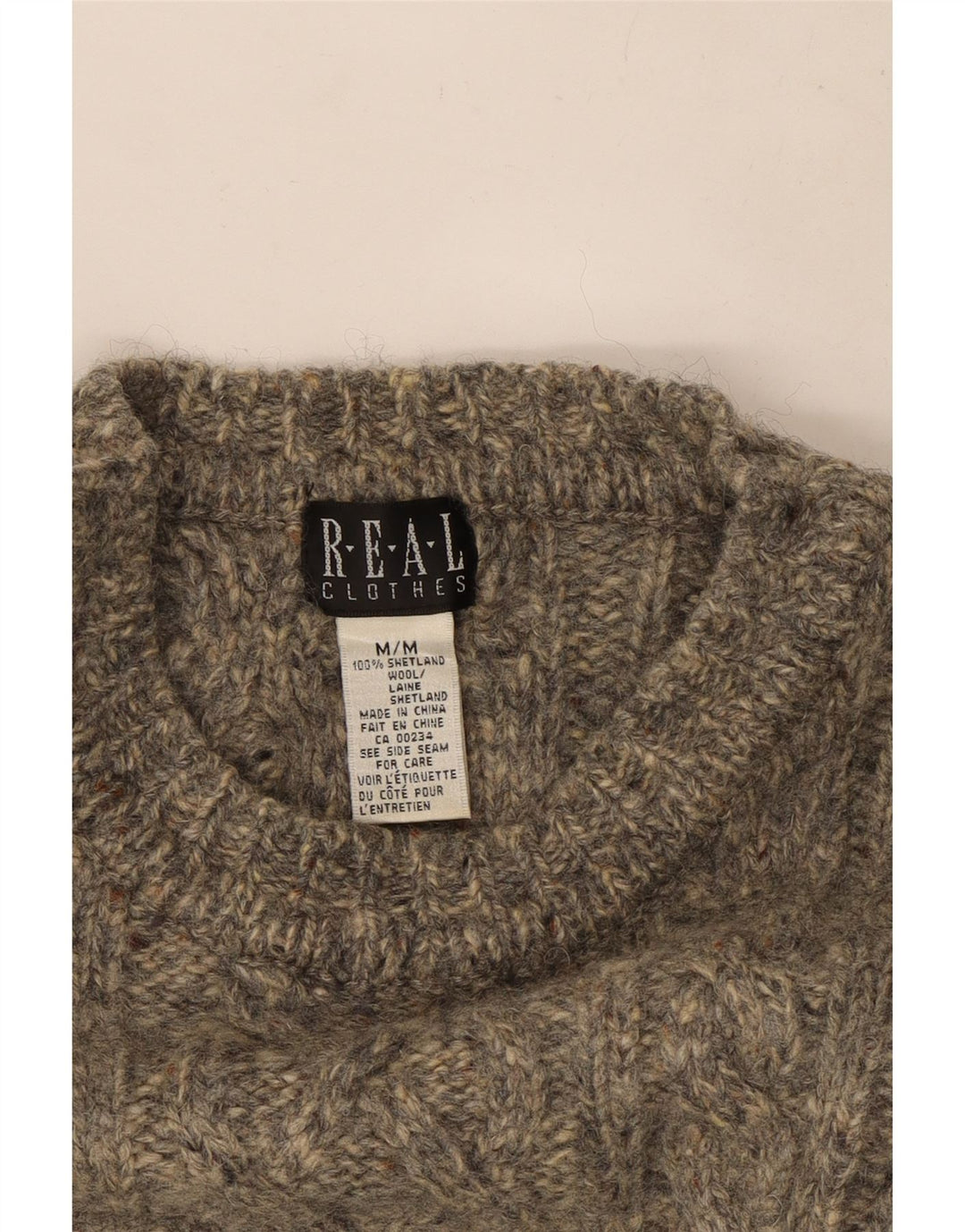 Maglione maglione girocollo da donna vintage UK 14 Lana screziata grigio medio