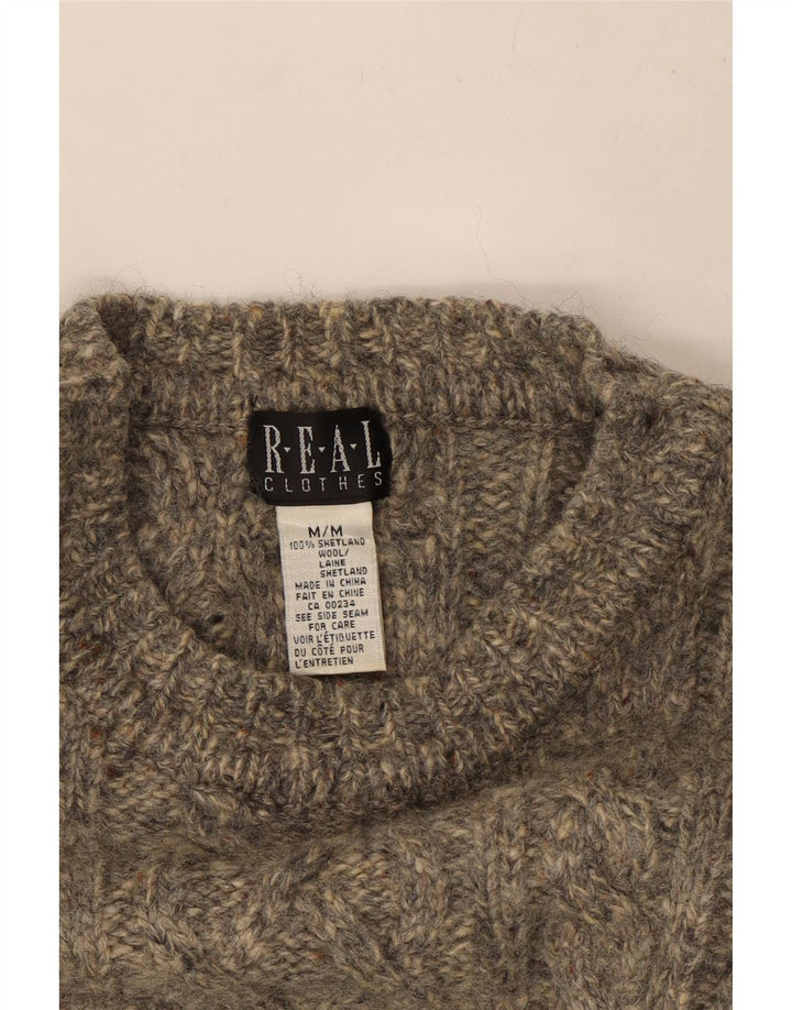 Maglione maglione girocollo da donna vintage UK 14 Lana screziata grigio medio