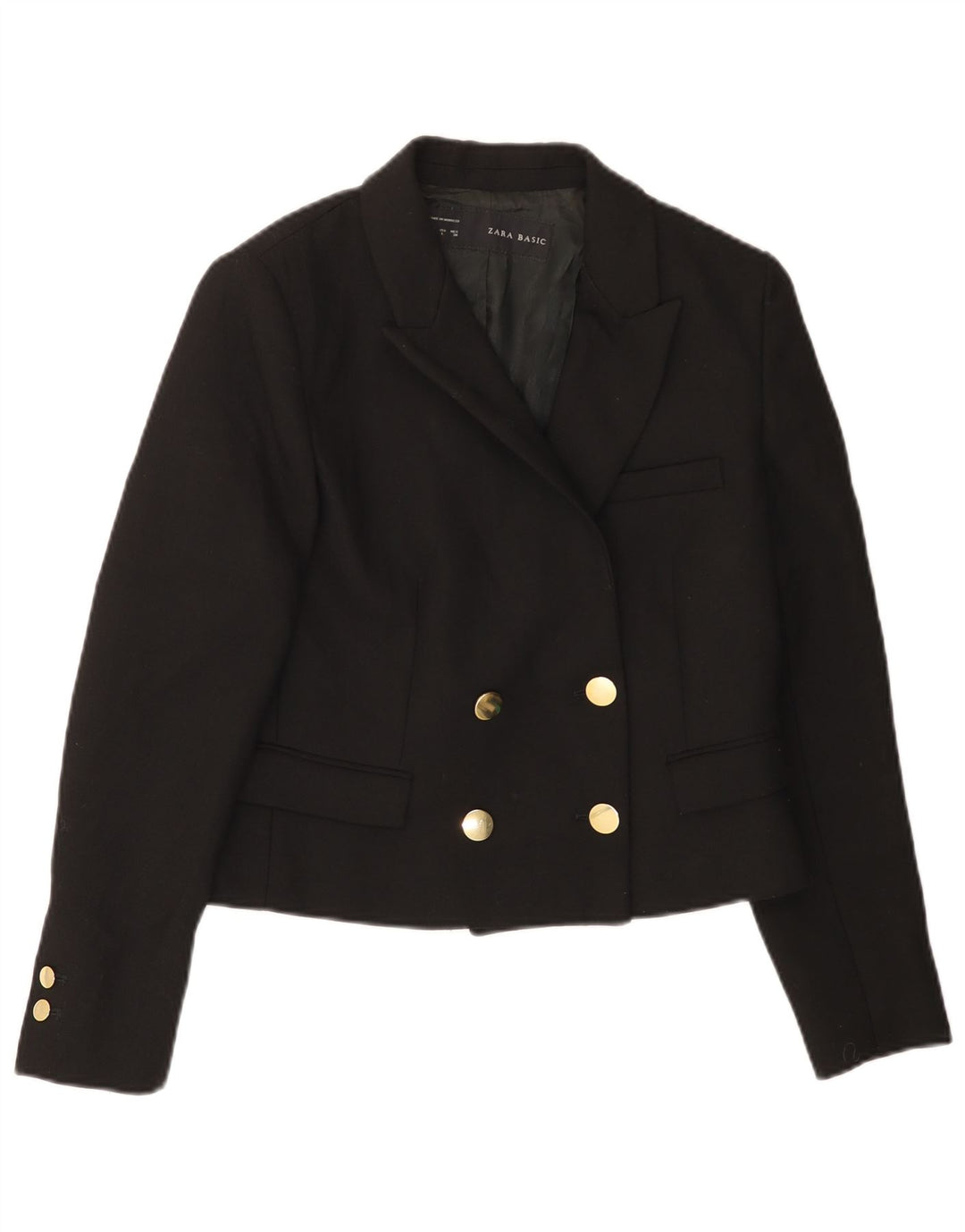 Giacca blazer doppiopetto corta da donna Zara UK 14 grande poliestere nero