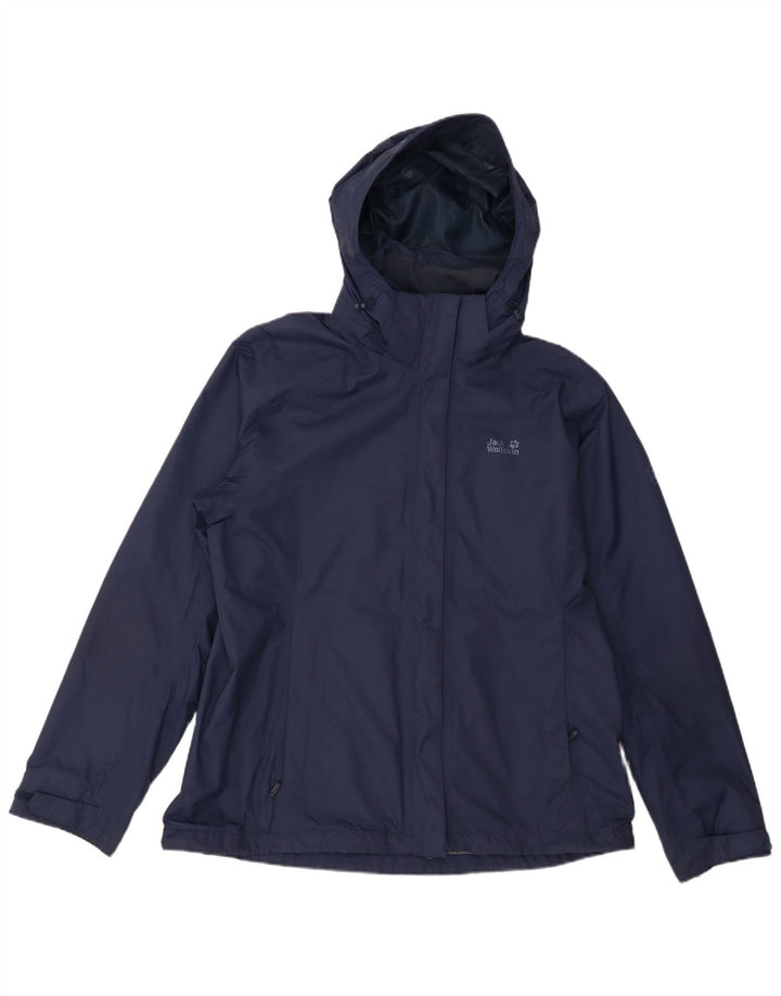 Giacca antipioggia con cappuccio da donna Jack Wolfskin UK 18 XL blu navy in poliammide