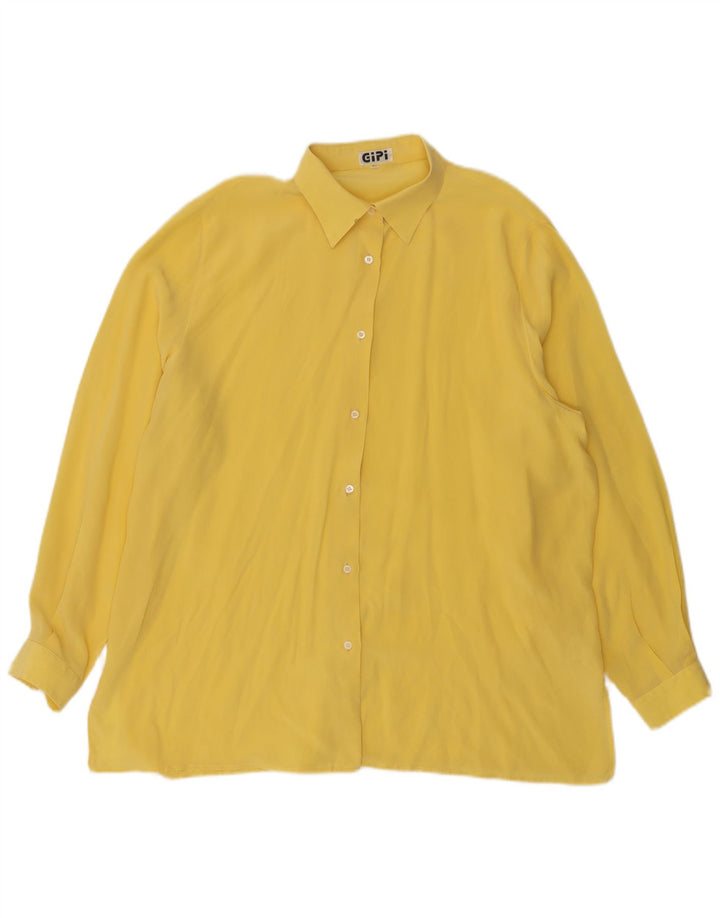 Camicia vintage da donna IT 50 XL in seta gialla