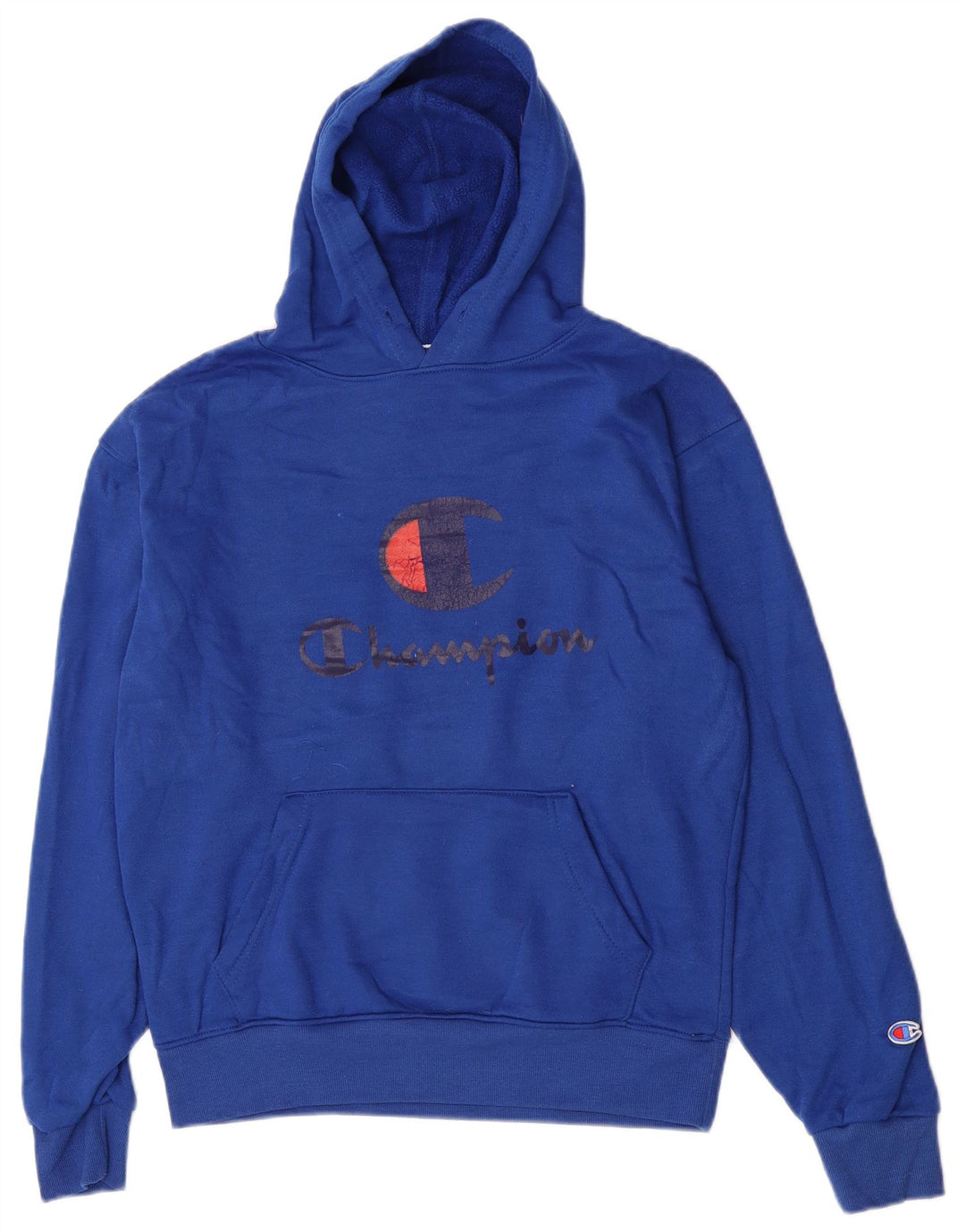 Maglione con cappuccio grafico da uomo Champion in poliestere blu medio