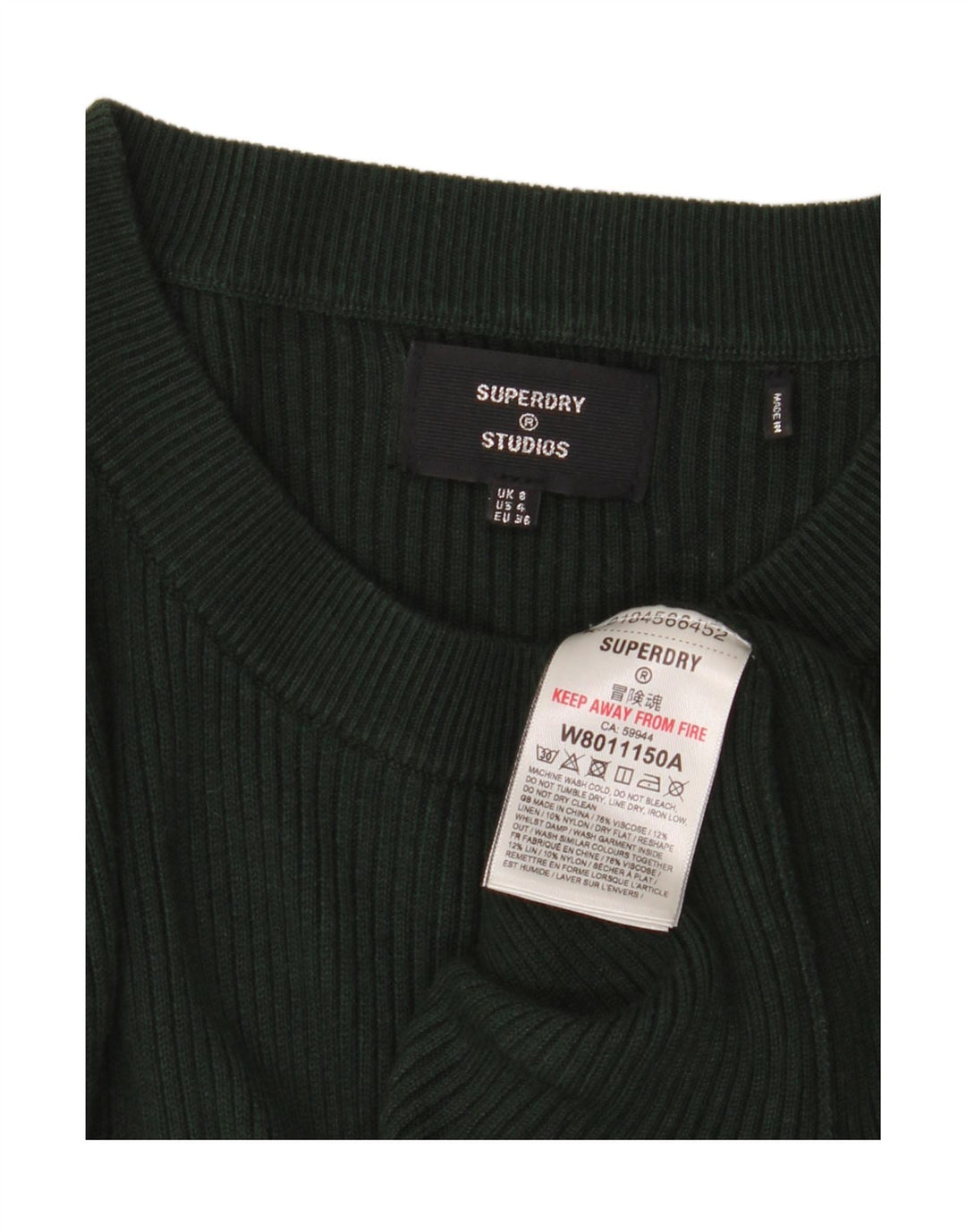 Abito aderente in maglia da donna Superdry UK 8 Small verde viscosa